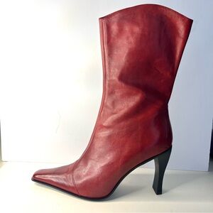 Jeffrey Campbell Anthropologie Be Bold Leather Heeled Boots in Red New in Box 10